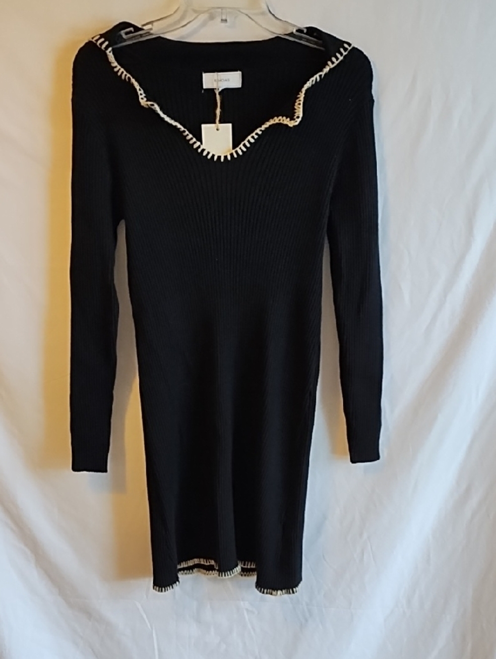 RIHOAS Black Knit Long Sleeve Dress with Contrast Trim